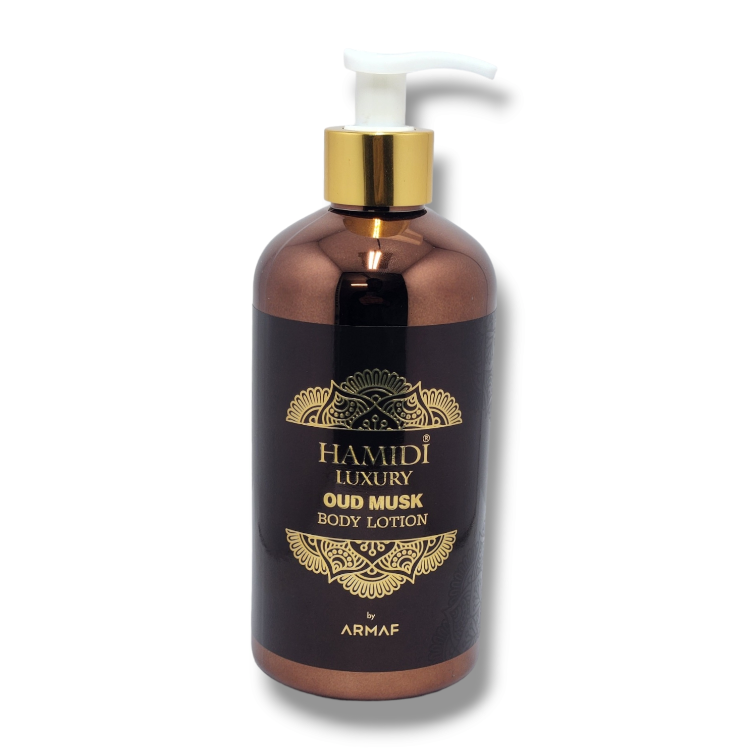 Hamidi Luxury Oud Musk Body Lotion By Armaf 500ml Hamidi Luxury Oud Musk Body Lotion By Armaf 500ml This body lotion features a luxurious and rich fragrance combining oud and musk. The result is a sophisticated, captivating scent that lingers throughout the day, providing a refined and pleasant aroma.