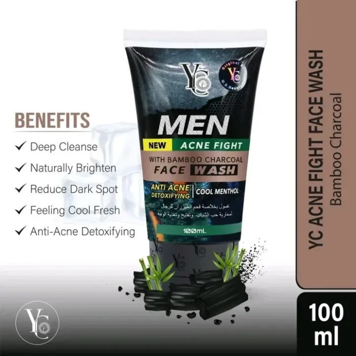 YC Men Acne Fight Bamboo Charcoal Face Wash 100ml