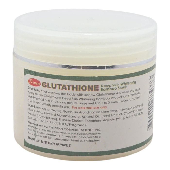 Renew Glutathione Deep Skin Whitening Bamboo Scrub 50g for exfoliating, brightening, and smooth radiant skin