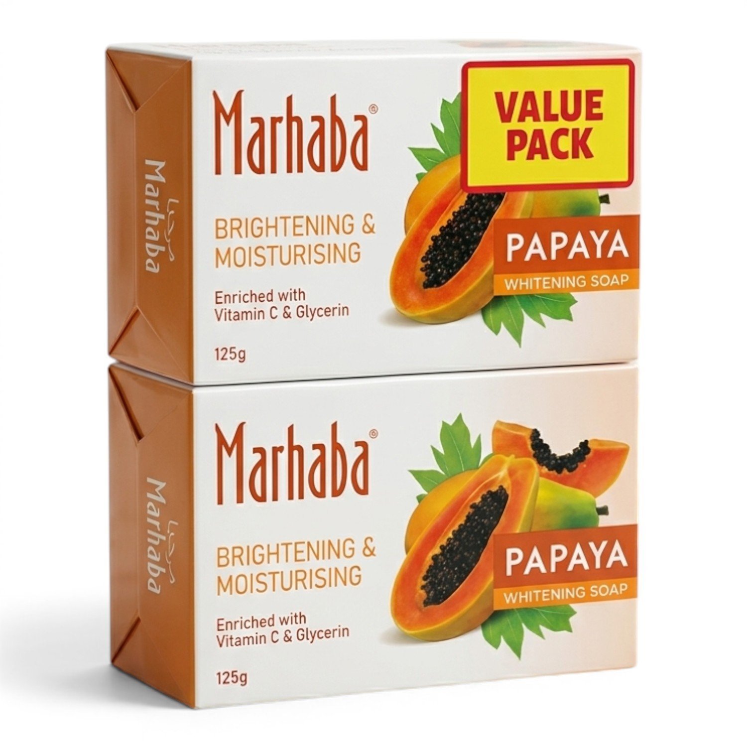 Marhaba-Papaya-Brightening-Moisturising-Whitening-Soap-2x125g-1.jpg Marhaba Papaya Brightening & Moisturising Whitening Soap 2x125g - Image 1